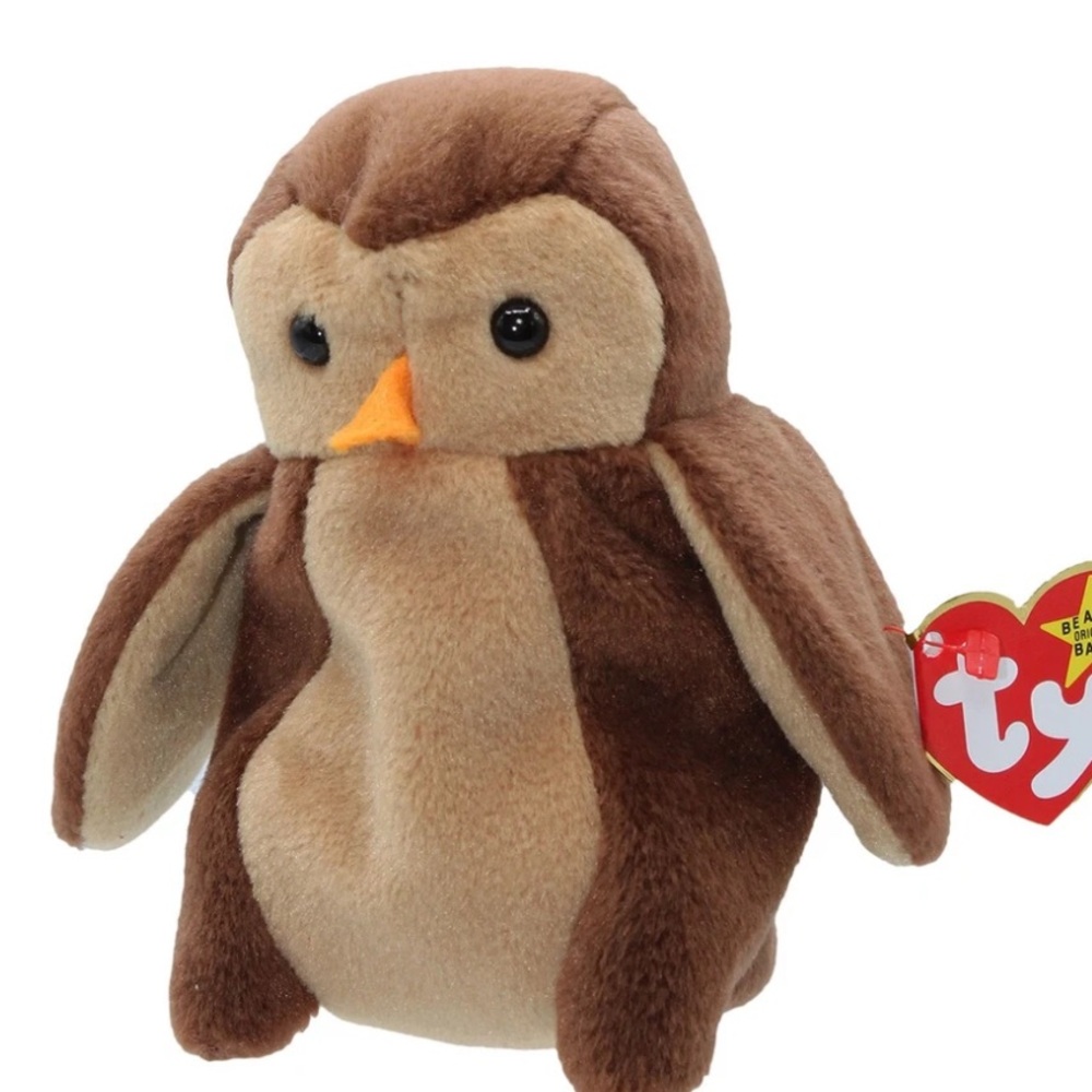 Ty Plush Owl Toy - Brown and Tan with Tags and Plastic tag protector